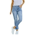 thumbnail image 3 of WANYNG women's pants Women Stretchy High Waisted Straight Leg Ripped Boyfriend Jeans Frayed Ankle Denim Pants Boyfriend Sky Blue L, 3 of 9
