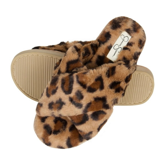 Jessica Simpson Women's Cross Band Soft Plush Memory Foam House Slipper Slide with Anti-Skid Sole