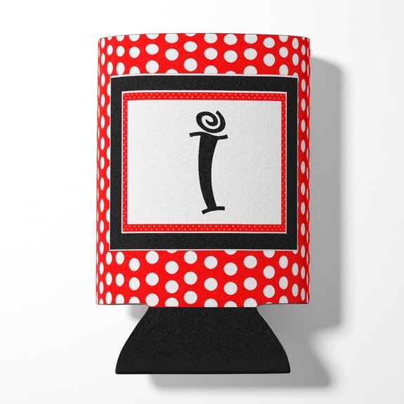 Letter I Initial - Red Black Polka Dots Can or Bottle Hugger