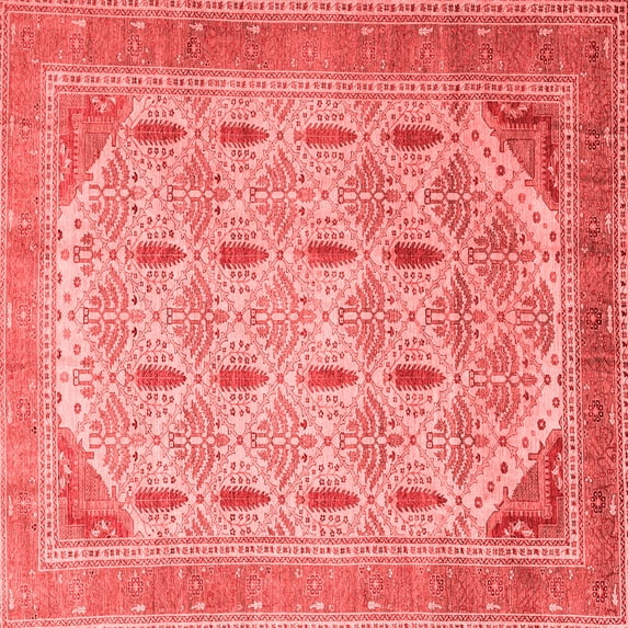Ahgly Company Machine Washable Indoor Square Abstract Red Modern Area Rugs, 4' Square