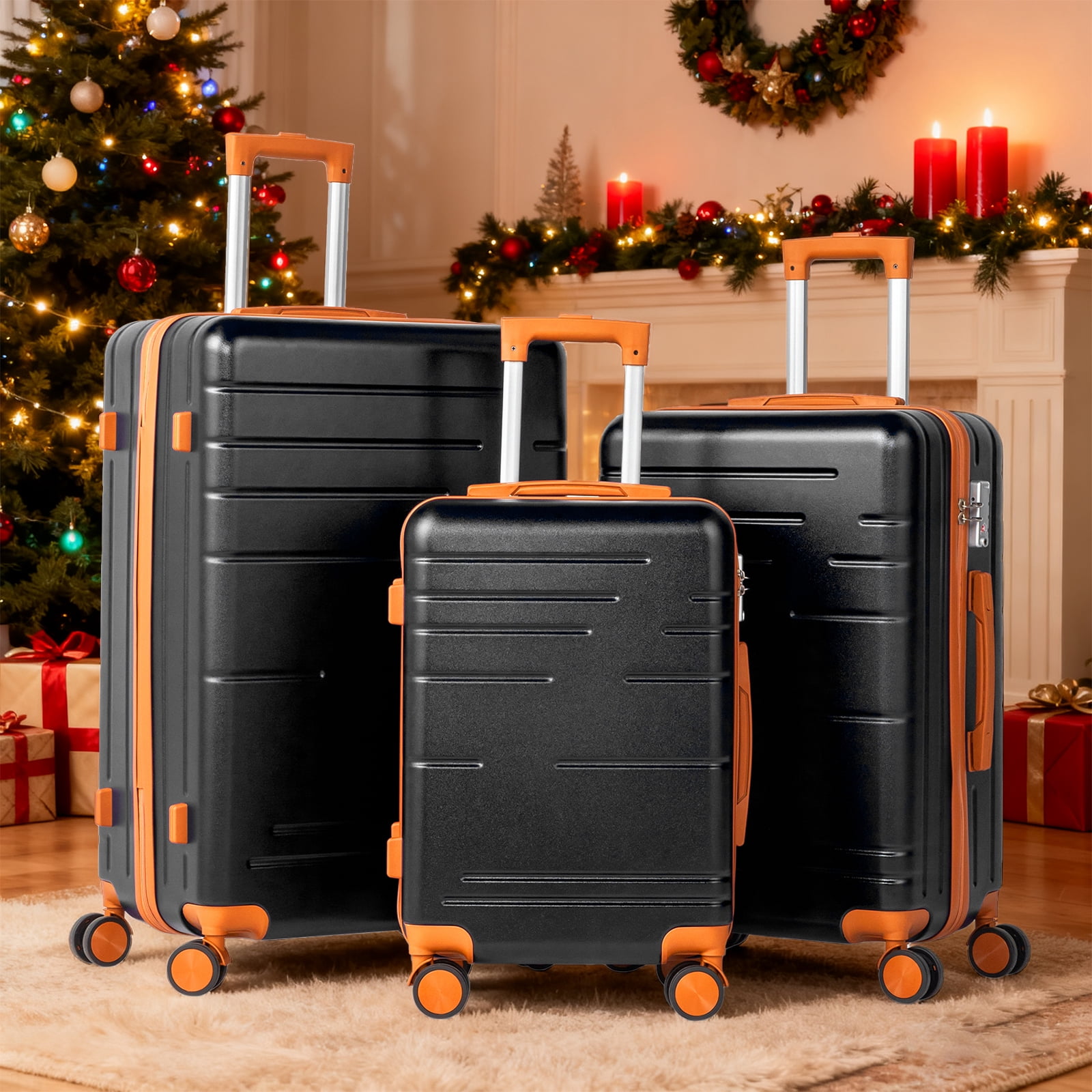 Zimtown 3 Piece Luggage Set, ABS Hardside Lightweight Suitcase with TSA Lock Spinner Wheels, Black