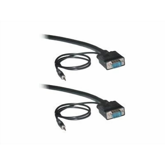 Shielded SVGA Cable with 3.5mm Audio, Black, HD15 Male, Coaxial Construction, Double Shielded, 25 foot