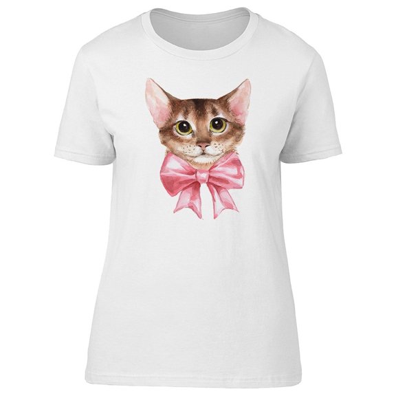 Cute Baby Cat With Pink Bow Tee Women's -Image by Shutterstock
