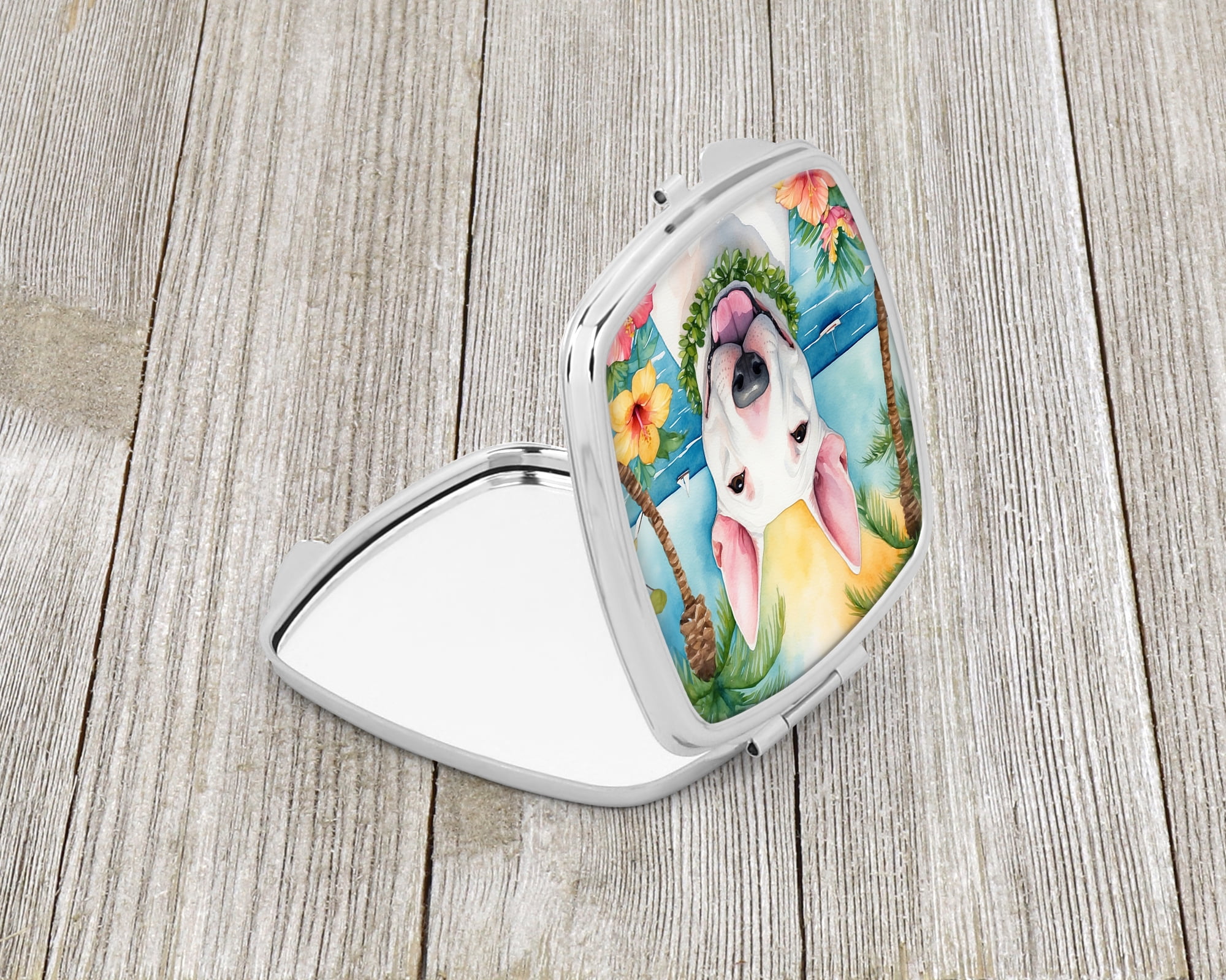 English Bull Terrier Luau Compact Mirror 2.75 in x 3 in