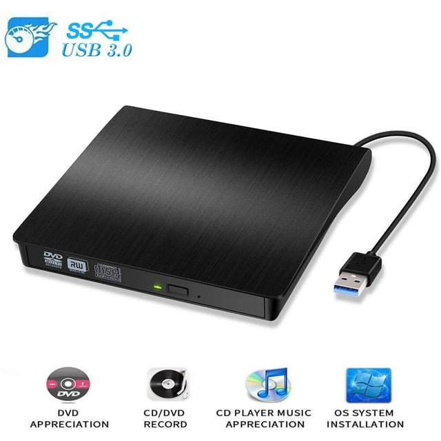 Lecteur CD Externe USB 3.0 Portable Lecteur CD DVD/-RW Réécrivain Graveur Graveur Compatible avec Ordinateur Portable Ordinateur de Bureau PC Windows Mac Pro MacBook
