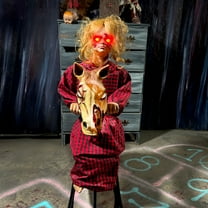 Haunted Hill Farm 3.2 ft Voice & Sound-Sensor Rocking Horse Girl Halloween Animatronic, HHRCKHRSGRL-1FLSA