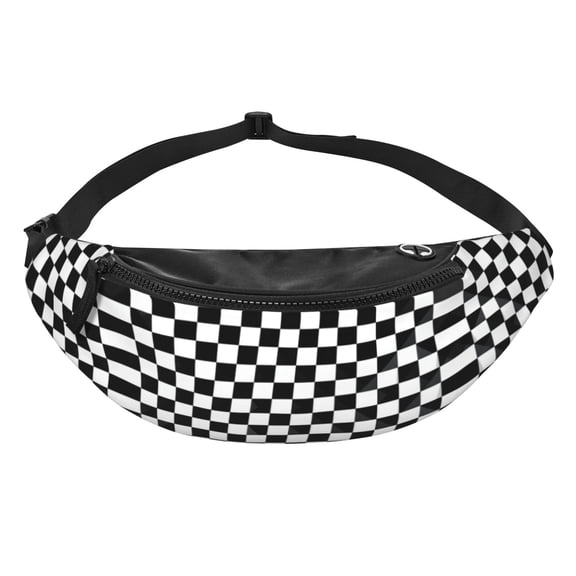 Women Men Checkerboard Black And White Crossbody Fanny Waist Bag Pack Belt Bag for Travel Hiking