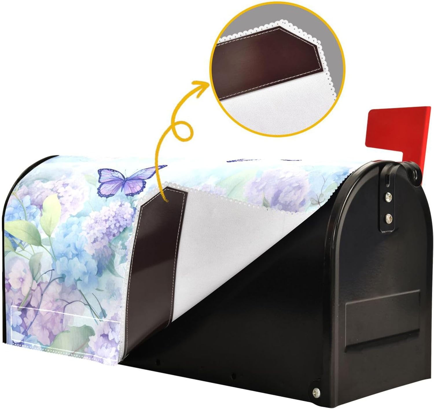 Spring Mailbox Covers, Purple Hydrangea Butterfly Mailbox Covers Oxford Cloth Post Box Cover with Magnetic Strip for Garden Yard Decor