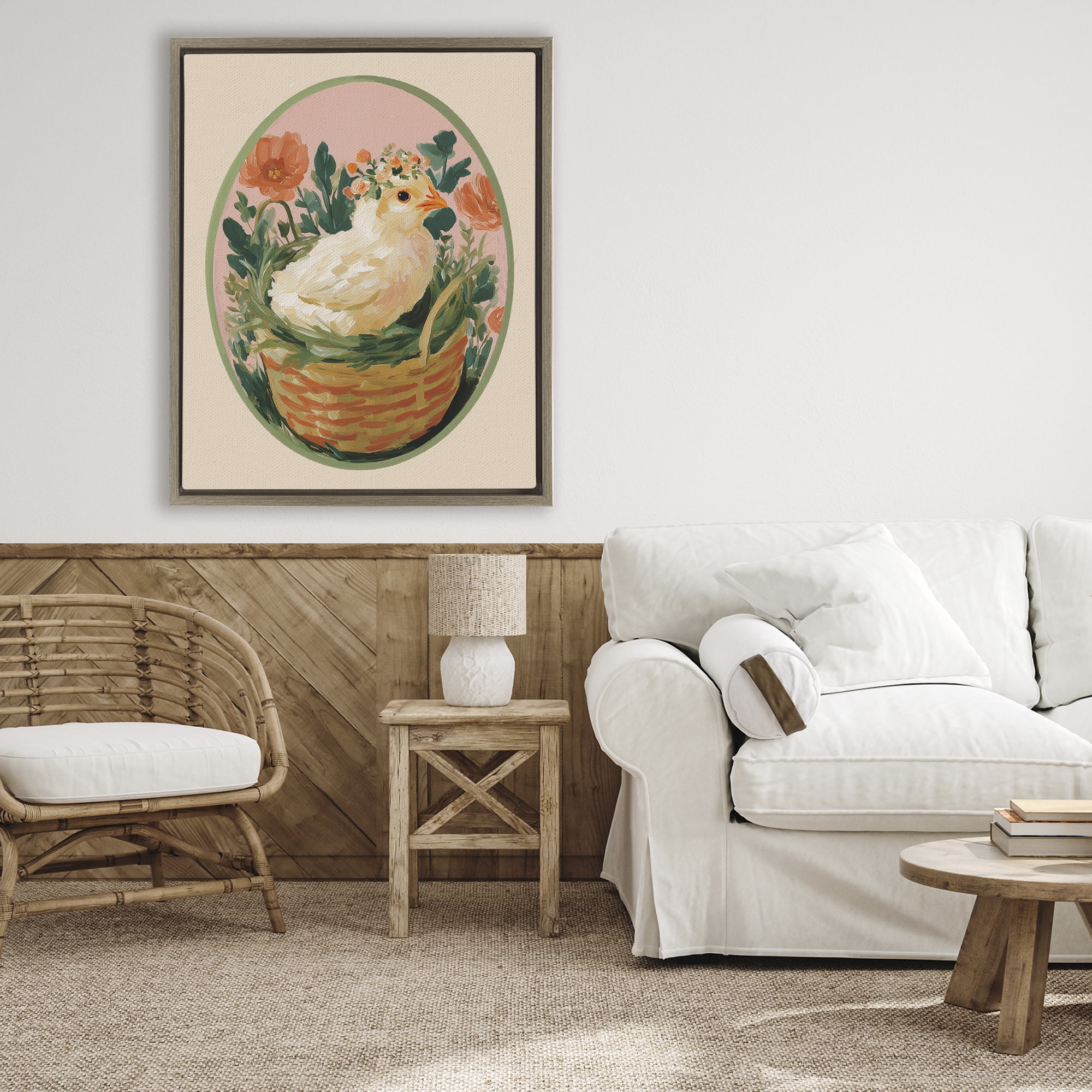 Stupell Industries Bloom Nest Chick Brown Framed Floater Canvas Wall Art, design by Yen