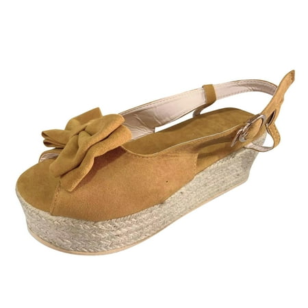

Espadrilles for Women Plus Size Non-Slip Wedge Sandals Ankle Strap Open Toe Cute Bowknot Platform Sandals