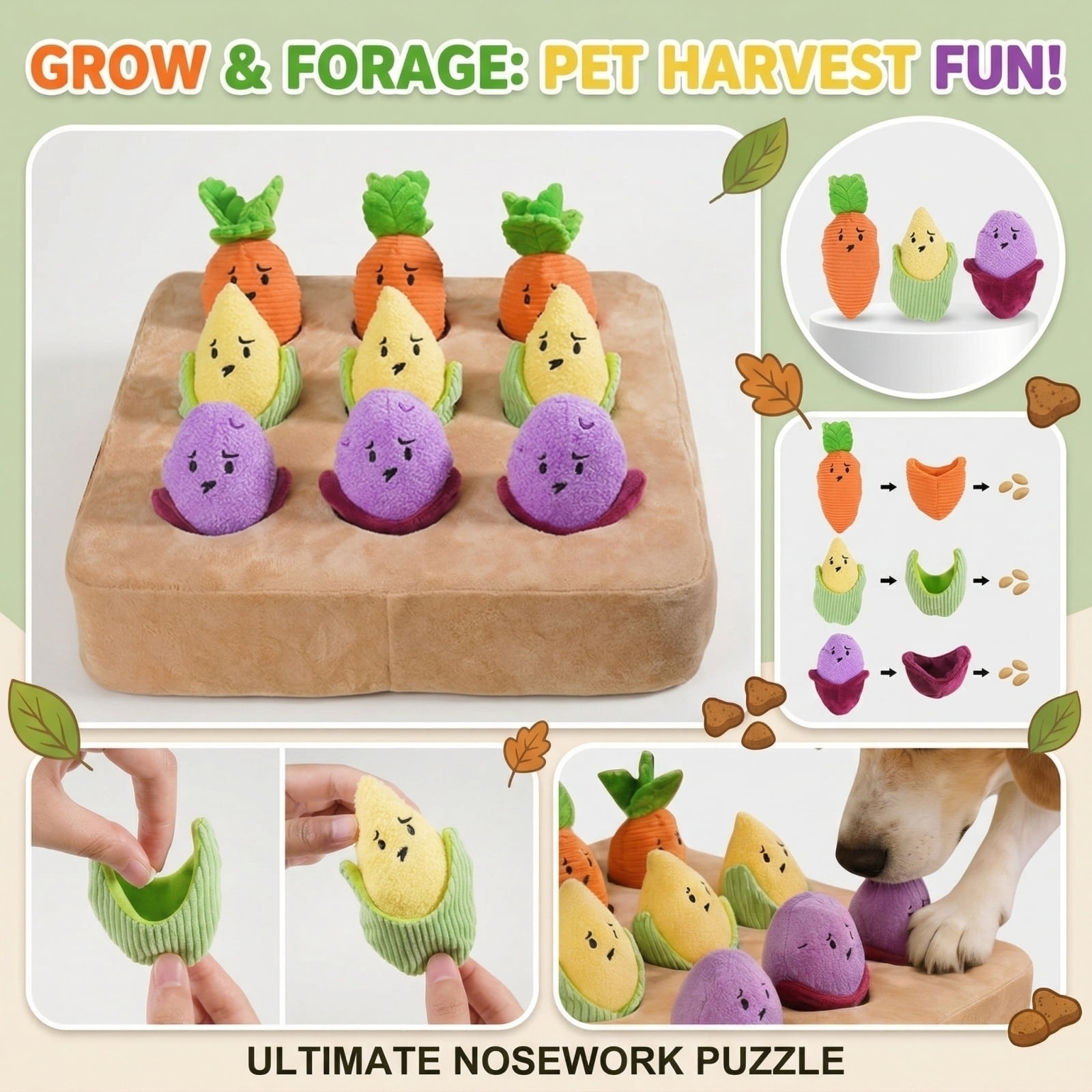 Dog Puzzle Toy Carrot Garden Snuffle Mat Interactive Feeding Squeaky Pad Enrichment Toy for Puppies Foraging Nosework Brain Challenge Games for Small Dogs