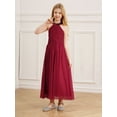 thumbnail image 2 of Zaldita Kids Girl's Halter Ruched Bodice Special Occasion Dresses Chiffon Bridesmaid Maxi Long Flower Burgundy 10, 2 of 7