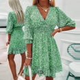 thumbnail image 1 of New Floral Printed Mini Dress Women Elegant V Neck Ruffle Sleeves Dresses 2022 A Line Long Sleeve Vintage Casual Dress VestidosL Gao Jinjia LED, 1 of 2