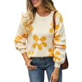 thumbnail image 2 of Women'S Sweater Fall Long Sleeve Crewneck Tops Knit Oversized Pullover Casual Print Tops Apricot M, 2 of 10