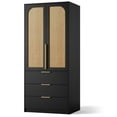 thumbnail image 3 of Modern Wardrobe Closet with 3 Drawers and 2 Doors, Modern Wooden Wardrobe Cabinets for Hanging Clothes, Tall Standing Bedroom Armoires, Heavy Duty, 3 of 8