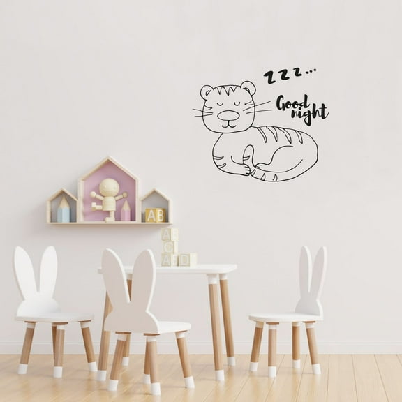 Zzzz Good Night - Bed Time Quotes Cute Little Baby Tiger Silhouette Vinyl Design Wall Sticker Art Decal Boys Girls Kids Room Bedroom Nursery KinderHome Decor Stickers Decoration Size (8x10 inch)