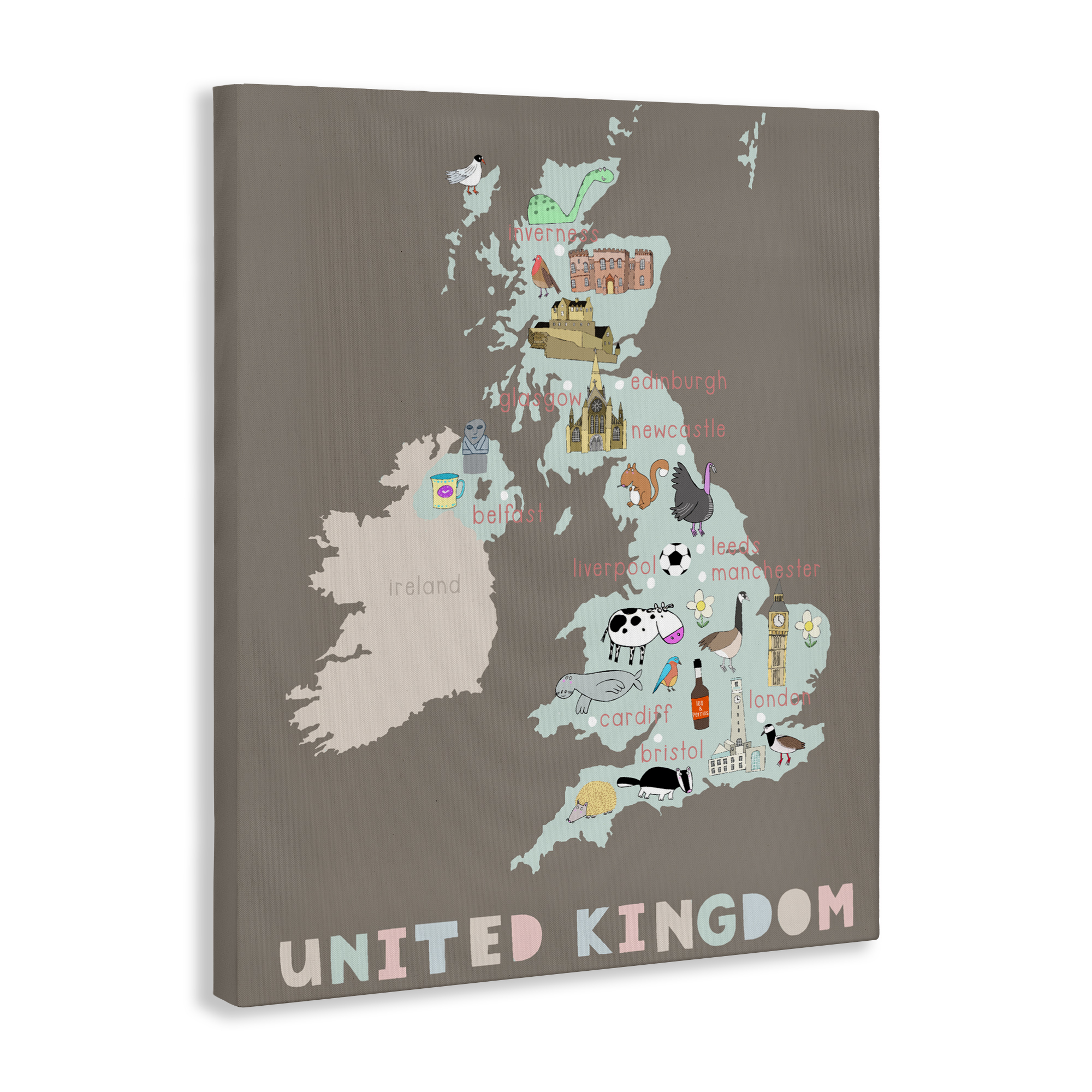 Kid's Map of United Kingdom Canvas Wall Art, design by Carla Daly