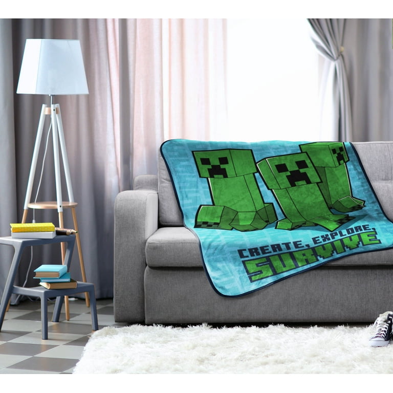 Minecraft Kids Silk Touch Throw 46 x 60 Microfiber Blue Mojang