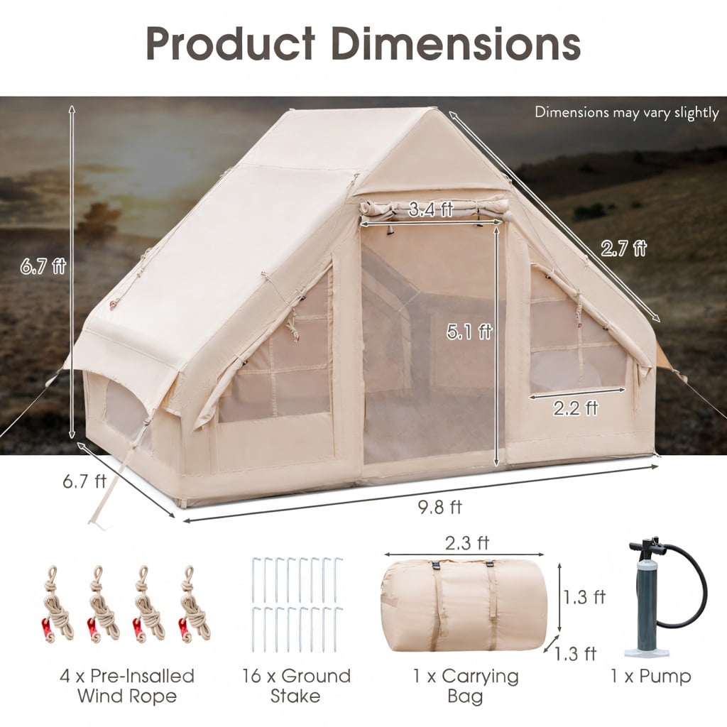 Resenkos Canopy, Gazebo Tent, Outdoor Canopies,Inflatable Camping Tent 2/4/6 People Glamping Tent for Family Camping with Pump-Beige