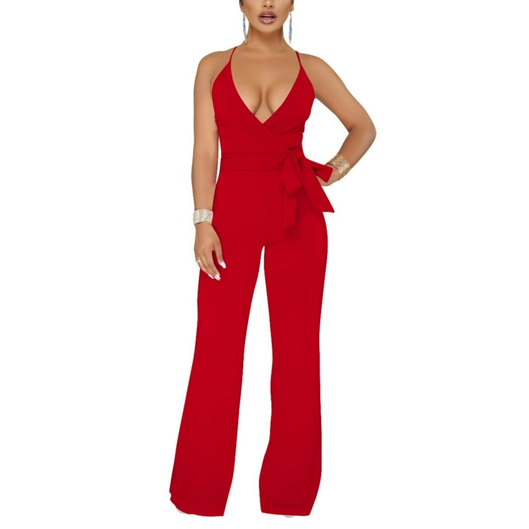 EHQJNJ Female Red Jumpsuits for Women Dressy Women's Solid Color