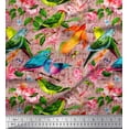 thumbnail image 1 of Soimoi Polyester Crepe Fabric Birds,Leaves & Lily Flower Printed Fabric 1 Yard 42 Inch Wide, 1 of 1