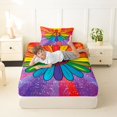 thumbnail image 3 of Manfei Bling Rainbow Print Twin Fitted Sheet, Tribal Groovy Flower Bedding, Purple Red, 2 Pieces, 1 Fitted Sheet and 1 Pillowcase, 3 of 6