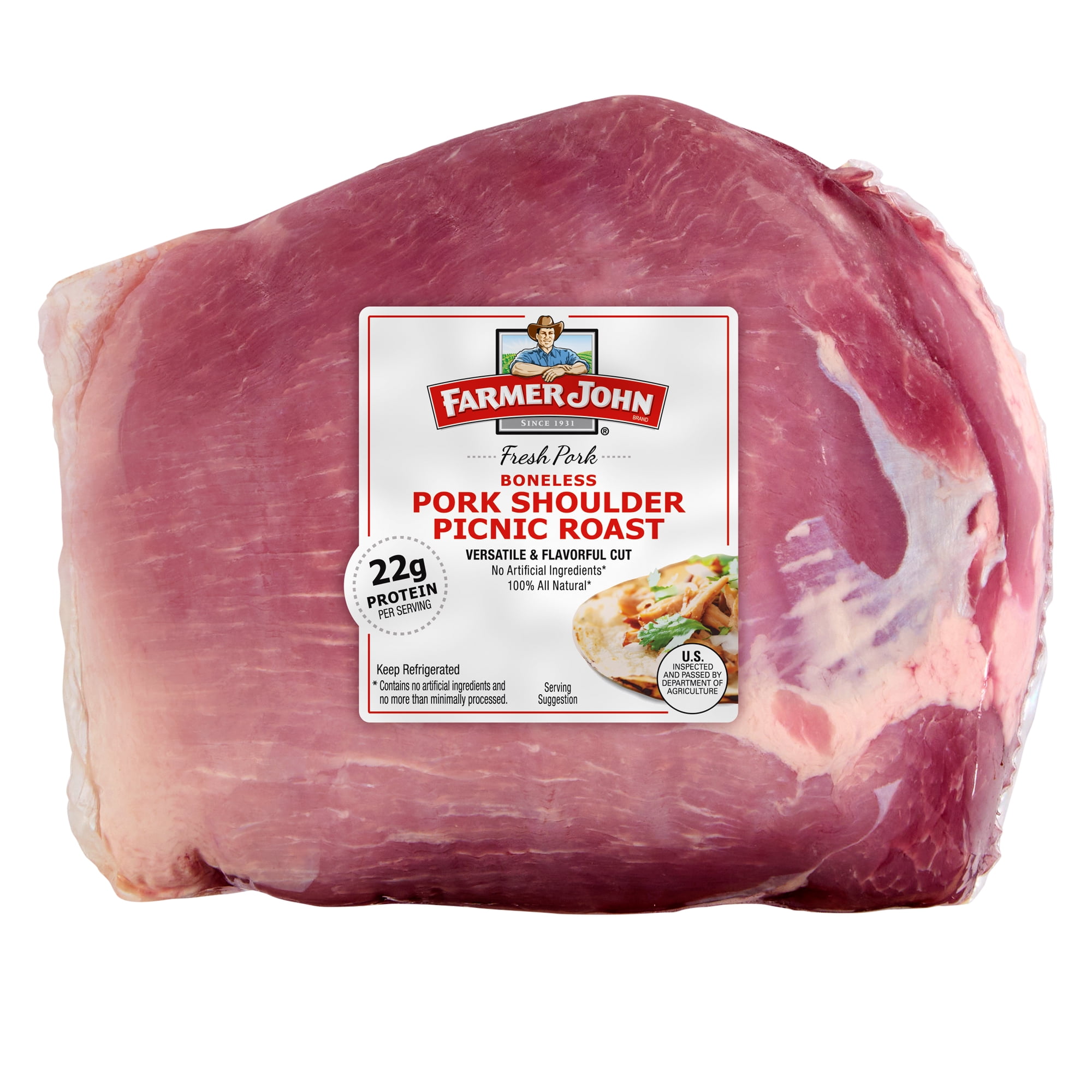 Farmer John Pork Boneless Shoulder Picnic Roast Vac, Random Weight, 22 Grams of Protein Per 4 oz Serving