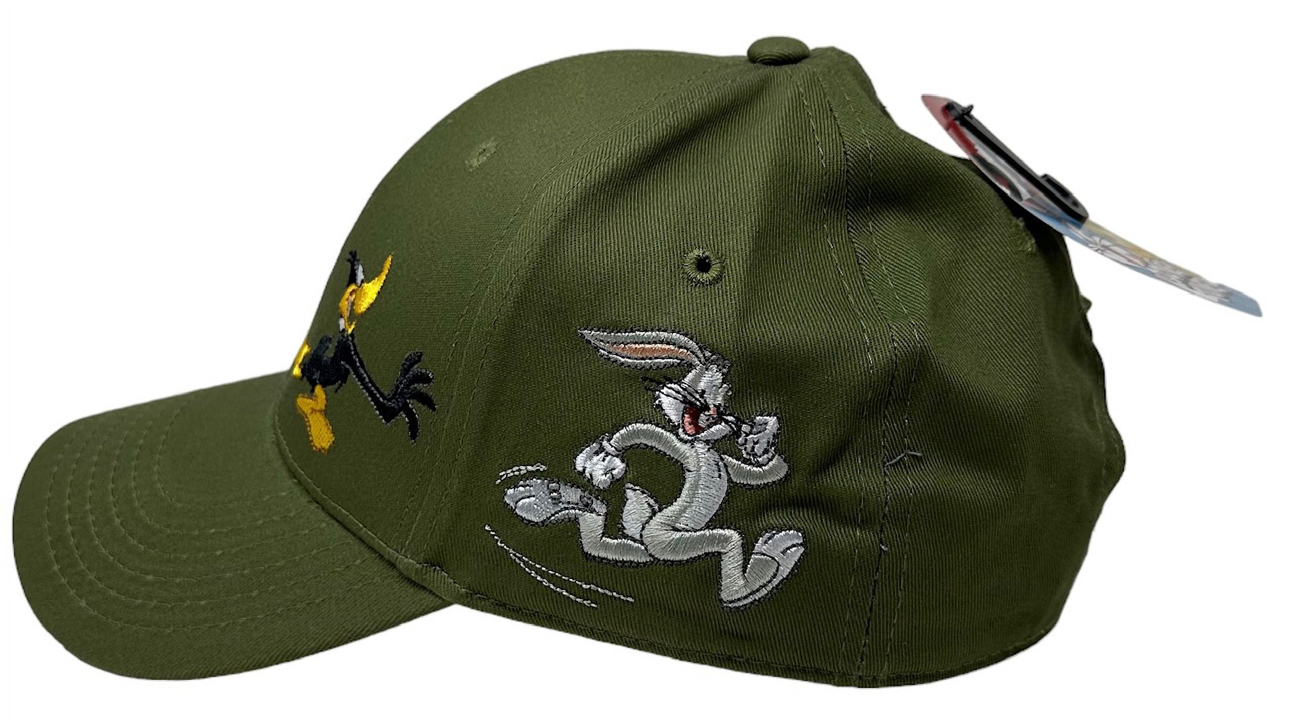 Daffy Duck Bugs Bunny Looney Tunes Men's Embroidered Snapback Hat Cap in Olive