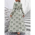 thumbnail image 5 of Women Floral Print V Neck A-Line Maxi Dress Long Sleeves Casual Wrap Autumn Beach Swing Green XL, 5 of 9