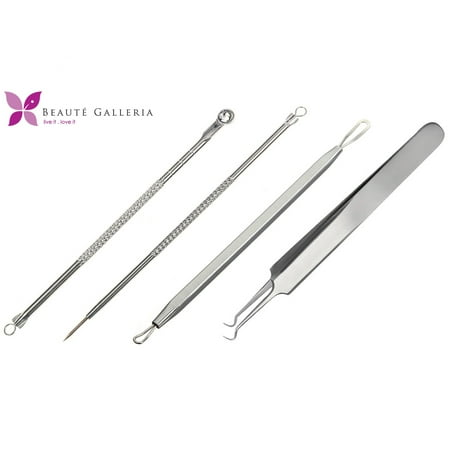 Beaute Galleria Stainless Steel Pimple Remover Tool Kit, Blackhead, Blemish, Acne Extractors, 4 Count