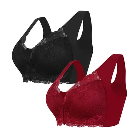 Audhol Lace Bras for Women Thin Laceless Ring Comfortable Breathability Underwear Large Size Brater Buckle Female Bra Deep V Neck Vest Bralette Wireless Seamless Bra Push Up Bras for Women Wine 4XL