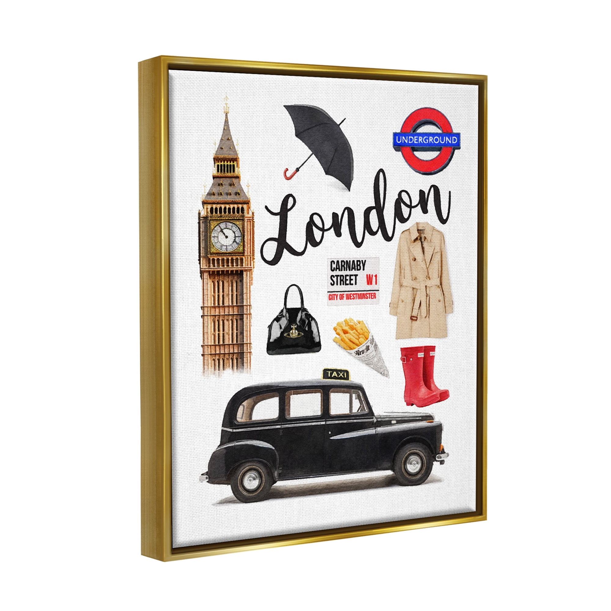 Stupell Industries London Glam Travel Town & City Painting Gold Floater Framed Canvas Art Print Wall Art, 17 x 21