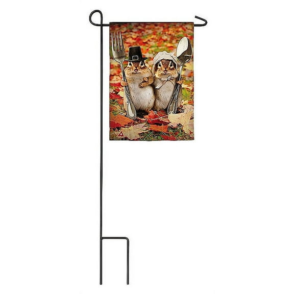 Evergreen Thanksgiving Gothic Chipmunks Garden Satin Flag