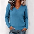 thumbnail image 2 of Fesfesfes Women's V-Neck Drop Shoulder Knit Sweater with Side Slit Long Sleeve Loose Fit Solid Color Soft Warm Casual Pullover Top for Fall Winter Daily Wear, 2 of 9