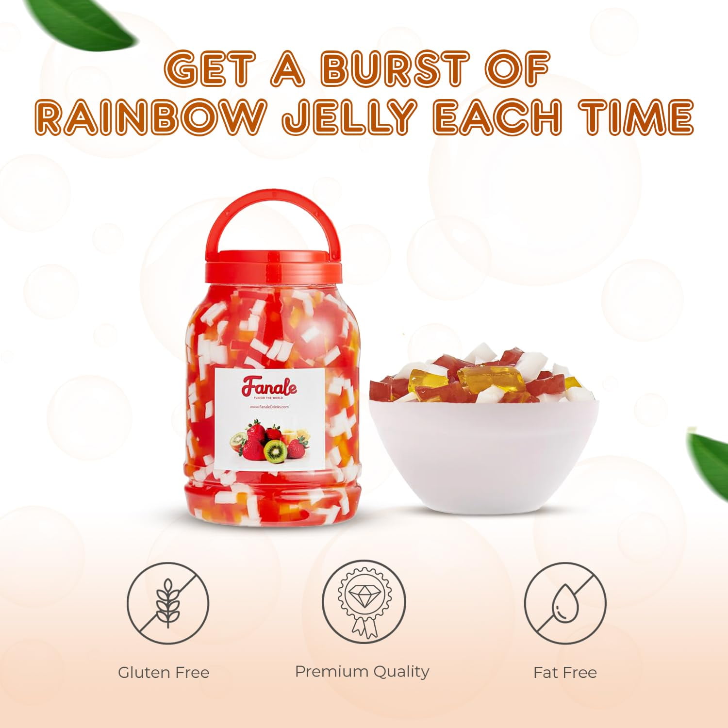 Fanale Premium Rainbow Coconut Jelly Topping for Bubble Tea, Smoothies, Slushes, and Desserts, 8.3 lb, Pack of 4