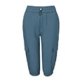 thumbnail image 5 of Omexry Maternity Shorts Denim Plus Size Women's Casual Cargo Capris Elastic High Waisted Drawstring Knee Length Pants with Flap Pockets for Summer Daily Wear Navy L, 5 of 8