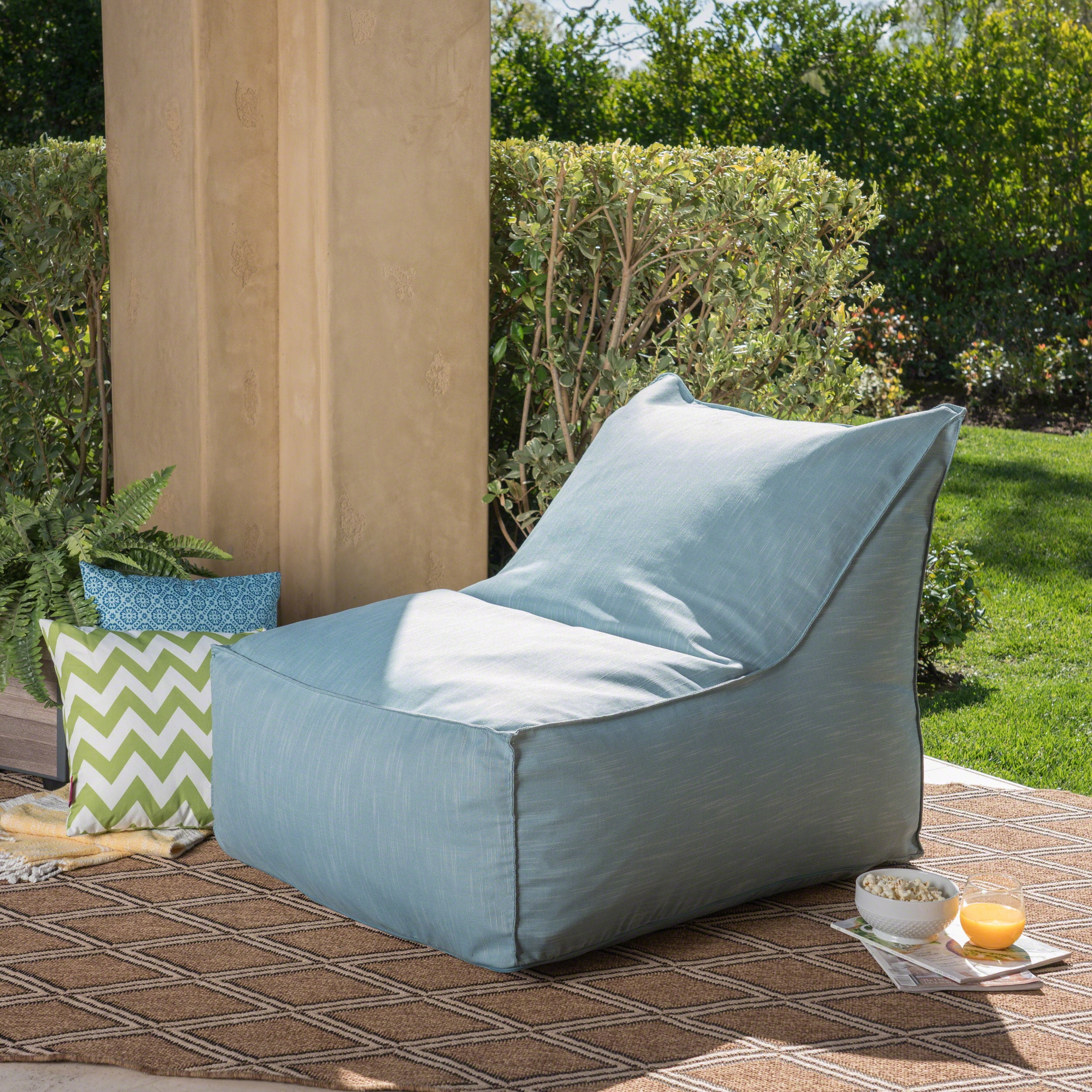 Noble House Theresa Outdoor Fabric Bean Bag Accent Lounger, Teal
