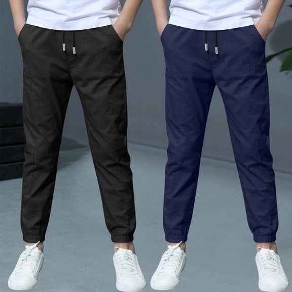 Boys' Two-Piece Cotton Casual Pants Set with Loose Fit for Everyday Wear