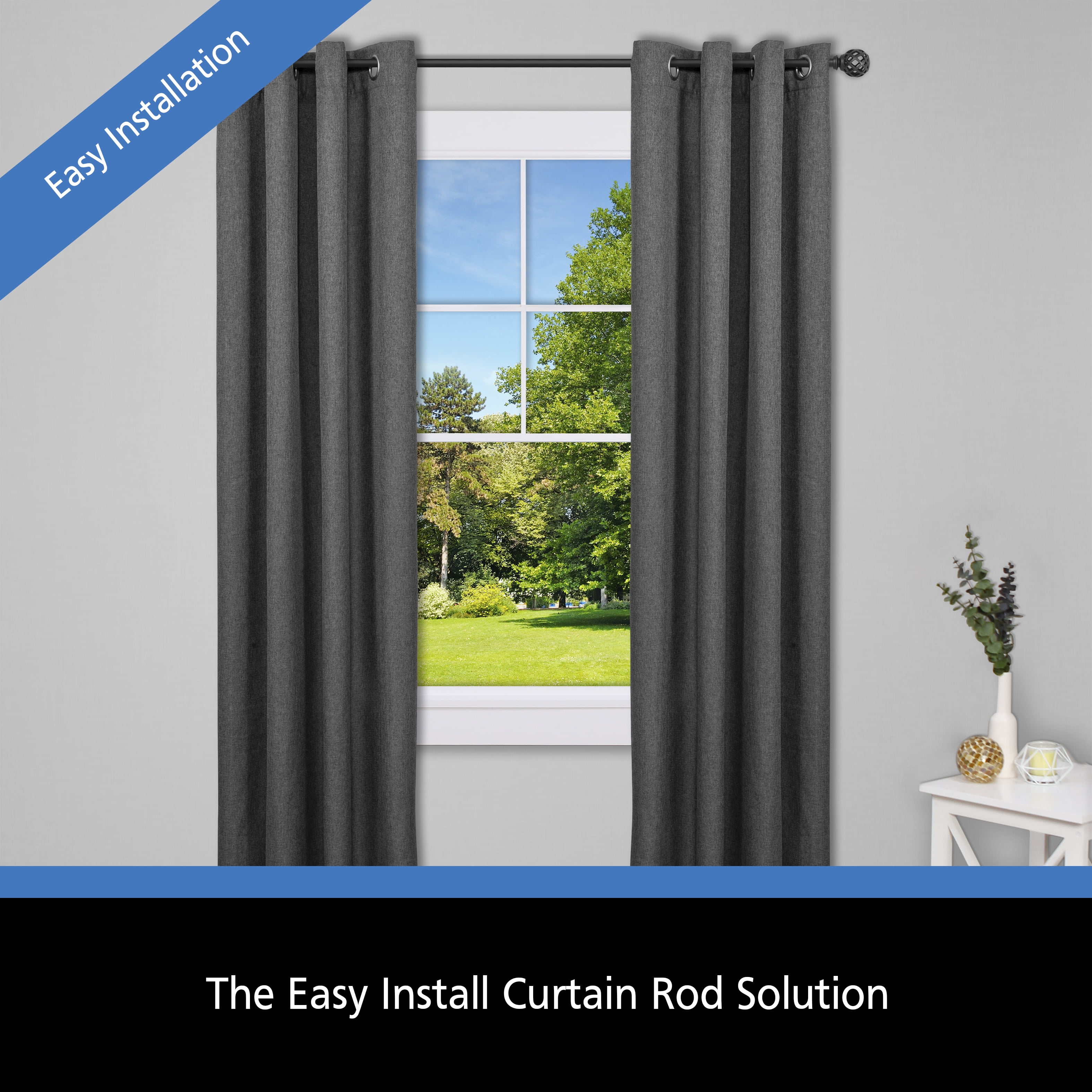 Mainstays 3 4 Black Arthur Fast Fit Easy Install Adjule Curtain Rod 30