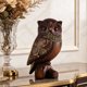 thumbnail image 1 of Wood Grain Resin Owl Figurine With Gold Accents Small Decorative Owl Statue For Living Room Bookshelf Wine Cabinet And Office Sculpture For Home, 1 of 9