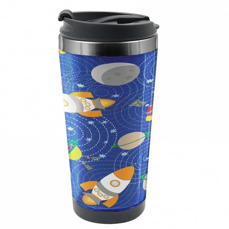 

Nursery Travel Mug Outer Space Moon UFO Steel Thermal Cup 16 oz by Ambesonne