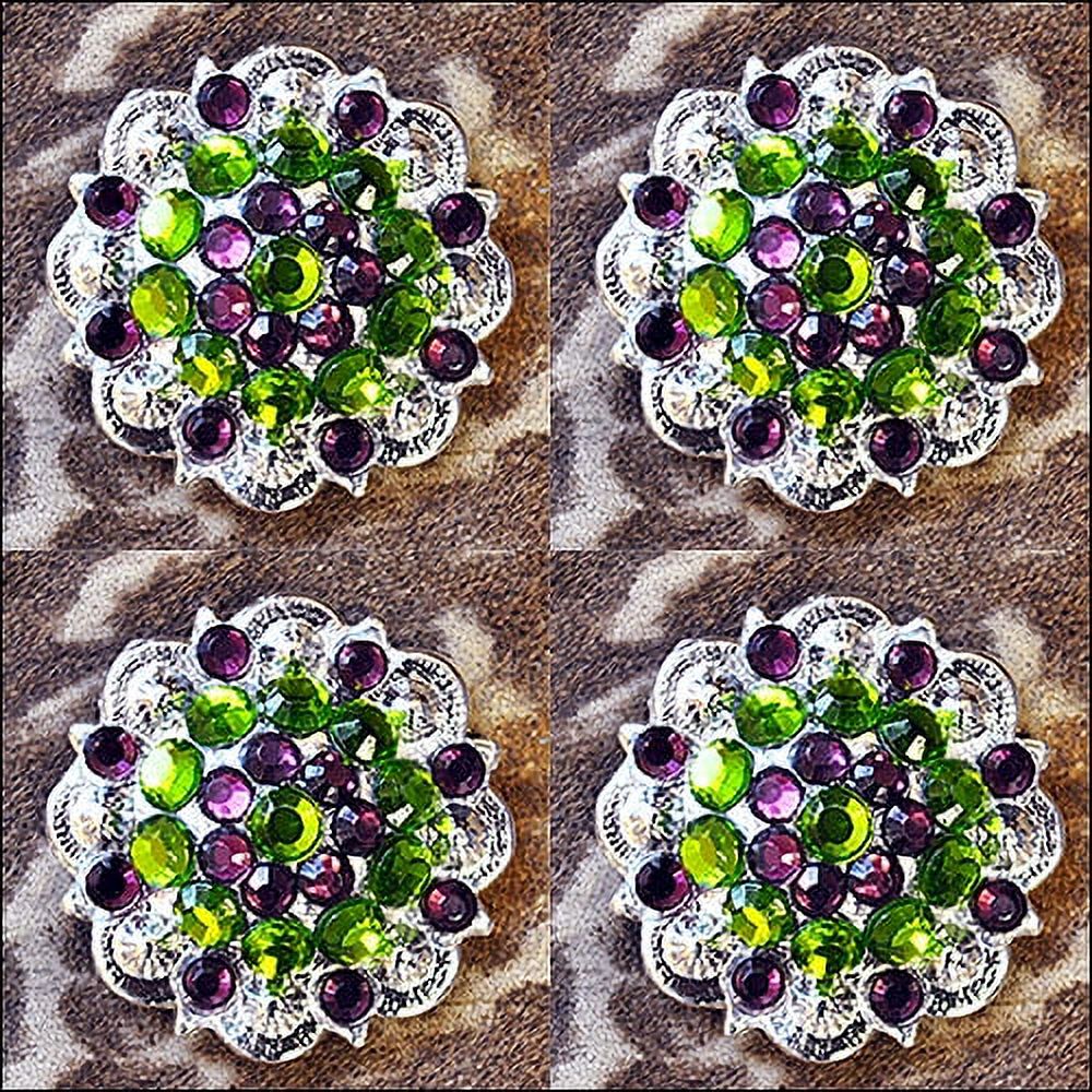 66HS Set Of 4 Screw Back Concho Peridot Amethyst Crystal 1-1/4In Saddle - image 4 of 7