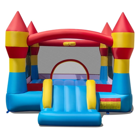 3-In-1 Kids Bouncer with Slide, Basketball Hoop, Large Jumping Area, Inflatable Bounce House Without Blower