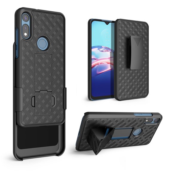 Compatible for Moto E 2020 Case with Tempered Glass Screen Protector Belt Clip Holster Defender Rugged Shock Proof Armor Protection Phone Cover [Black]