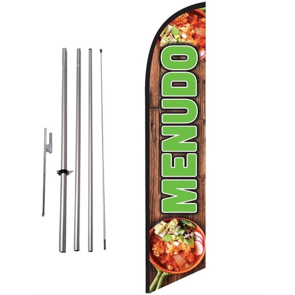 Menudo Mexican Food Advertising Feather Banner Swooper Flag Sign with Flag Pole Kit and Ground Stake