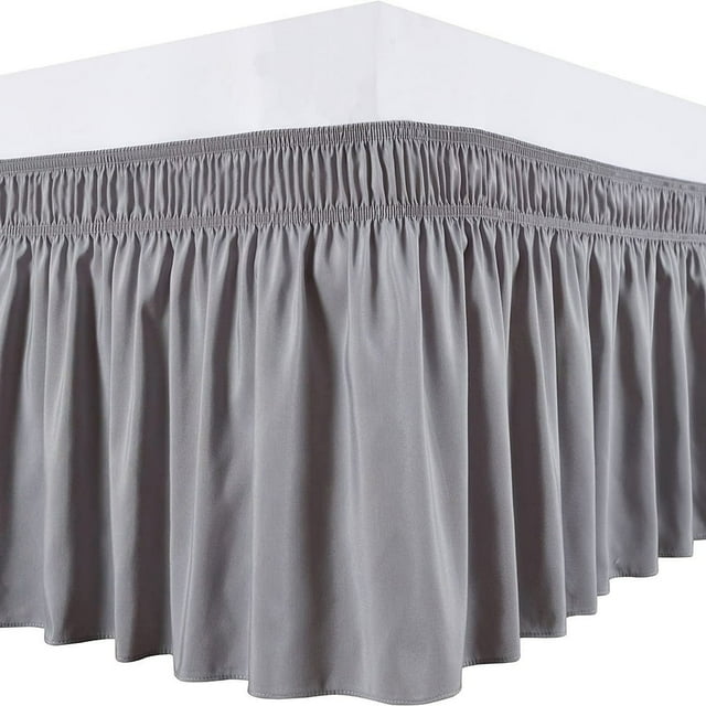 Dsseng Wrap Around Ruffled Bed Skirt with Adjustable Elastic Belt - 15 Inch Drop Easy to Put On Wrinkle Free Bedskirt Dust Ruffles Frame Cover for Queen King and C-King Size Beds Blac
