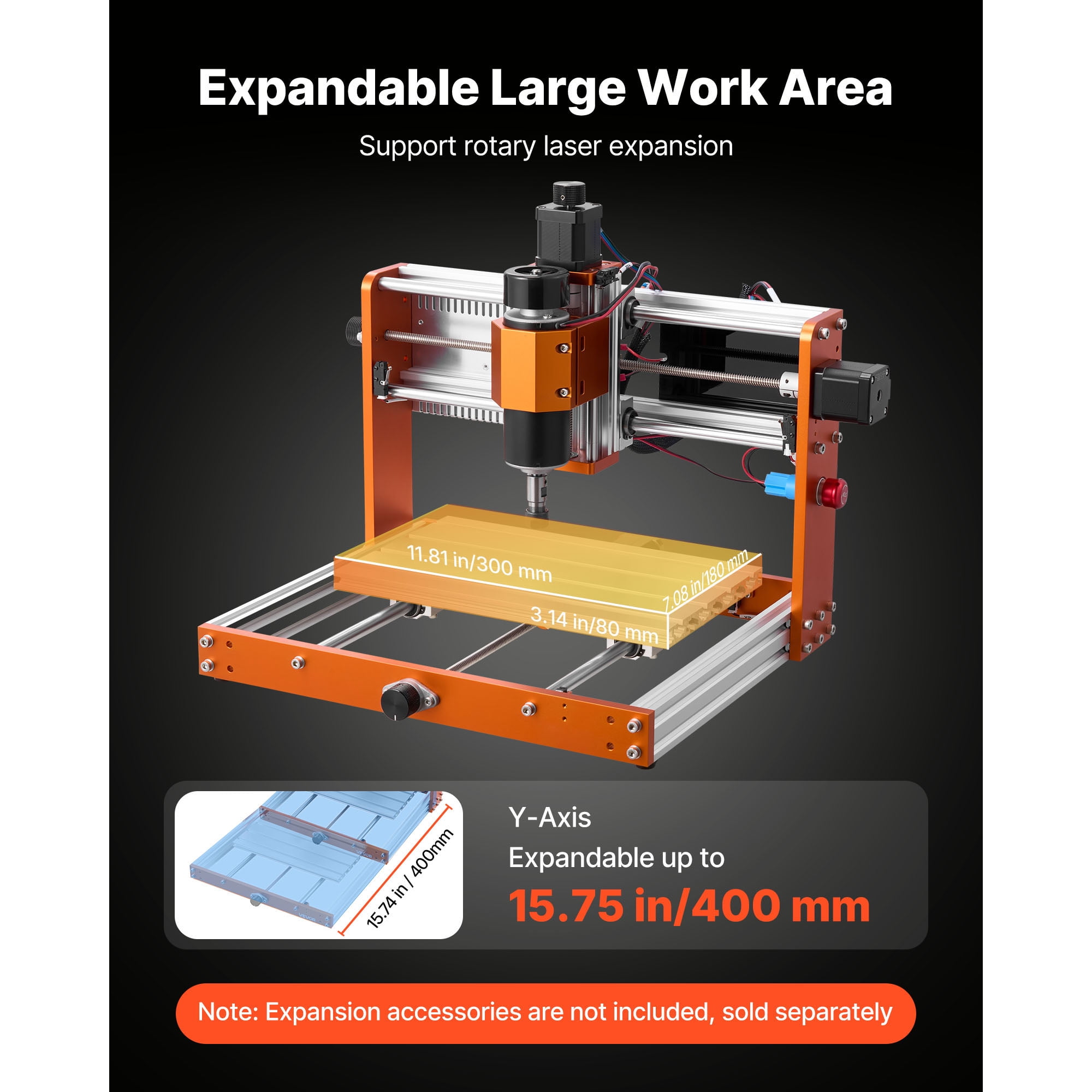 KFFKFF CNC Router Machine, 500W Spindle, 3-Axis Engraving and Milling Tool, featuring 300 x 180 x 80 mm Work Area, Offline Controller, Limit Switch, and Emergency Stop, suitable for Carving