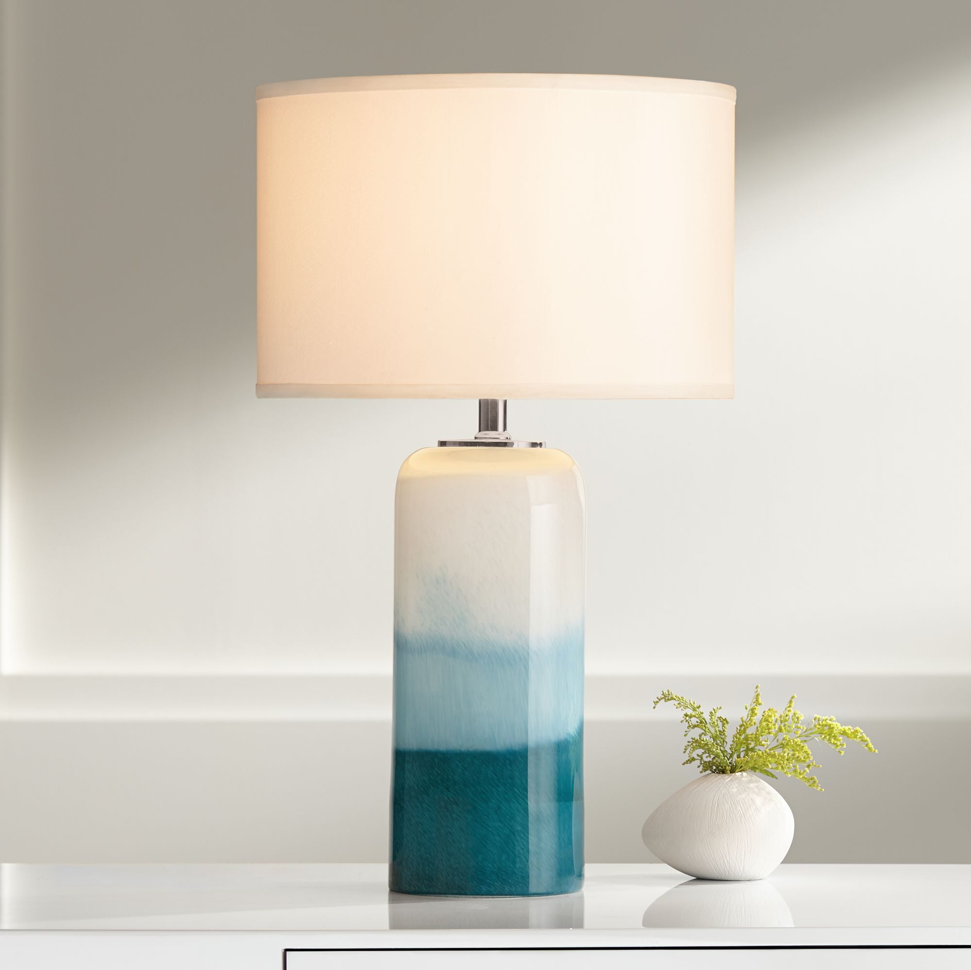 Possini Euro Design Coastal Table Lamp with Nightlight LED Blue Art