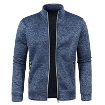 SWSMCLT Men's Winter Cardigan Zipper Fleece Lining Sweater Outerwear Warm Knitwear Spring Full Zip Warm Pocket Navy Medium