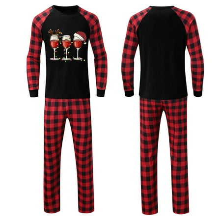 

shucnskos Mens Christmas Pajamas Matching Family Pajamas Sets Three Goblet Pattern Print Top and Plaid Pants Sleepwear for Dad Black Men s Polyester T-Shirt